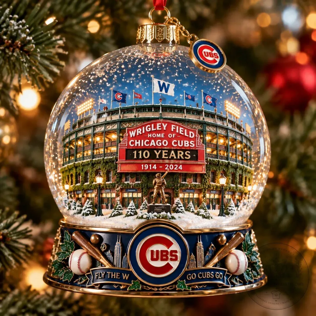 Wrigley Field Chicago Cubs 110th Anniversary Snow Globe Christmas Ornament Wrigley Field Chicago Cubs 110th Anniversary Snow Globe Christmas Ornament
