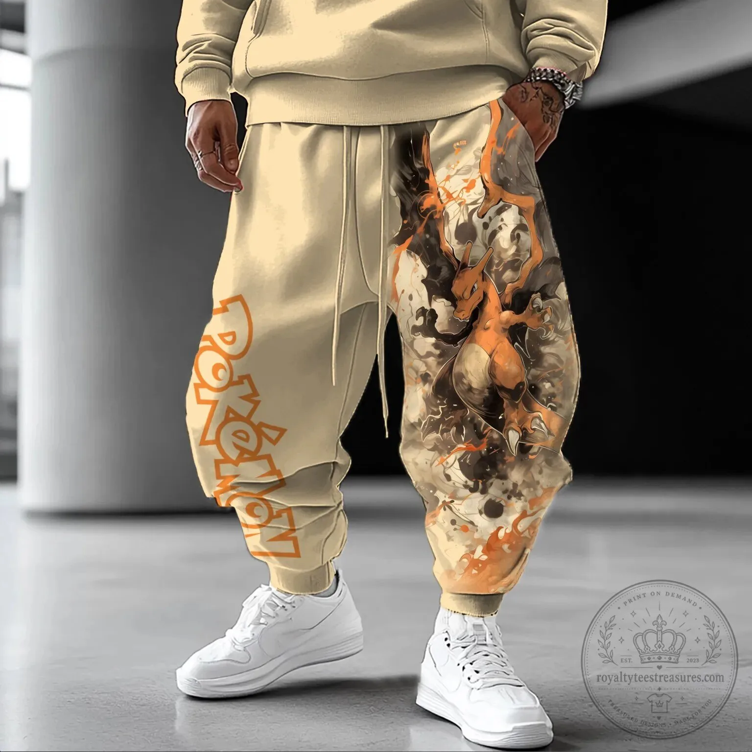 Pokemon Charizard Fire Dragon Graphic Print Unisex Casual Jogger Pants