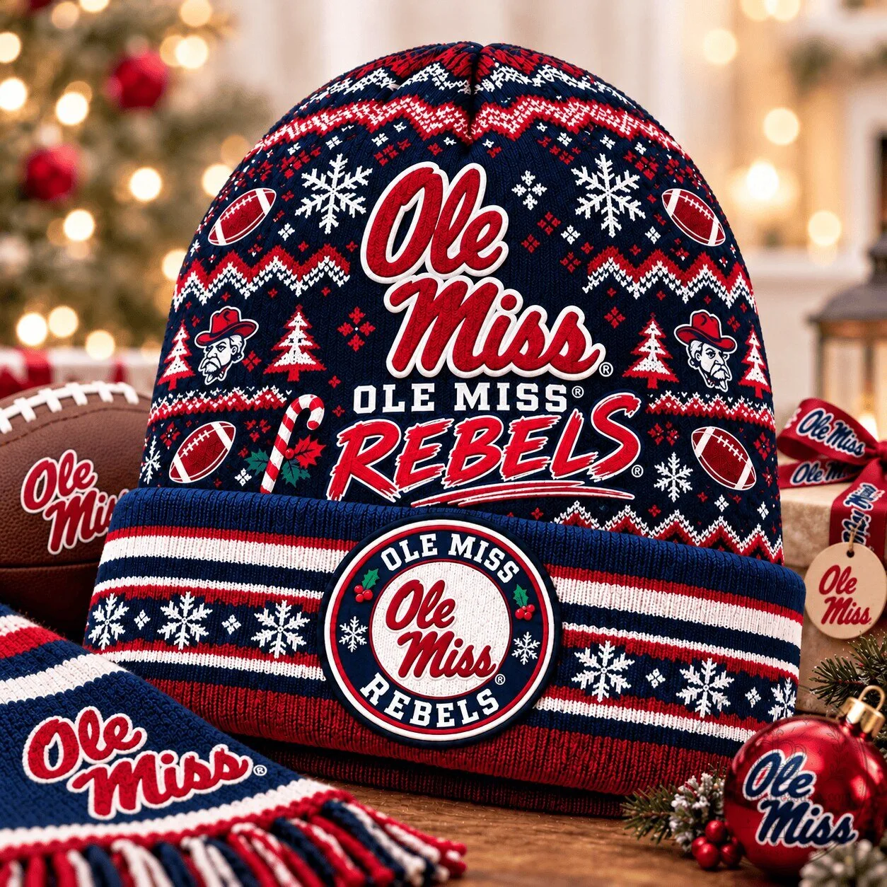 Ole Miss Rebels Ugly Christmas Sweater Style Beanie Hat