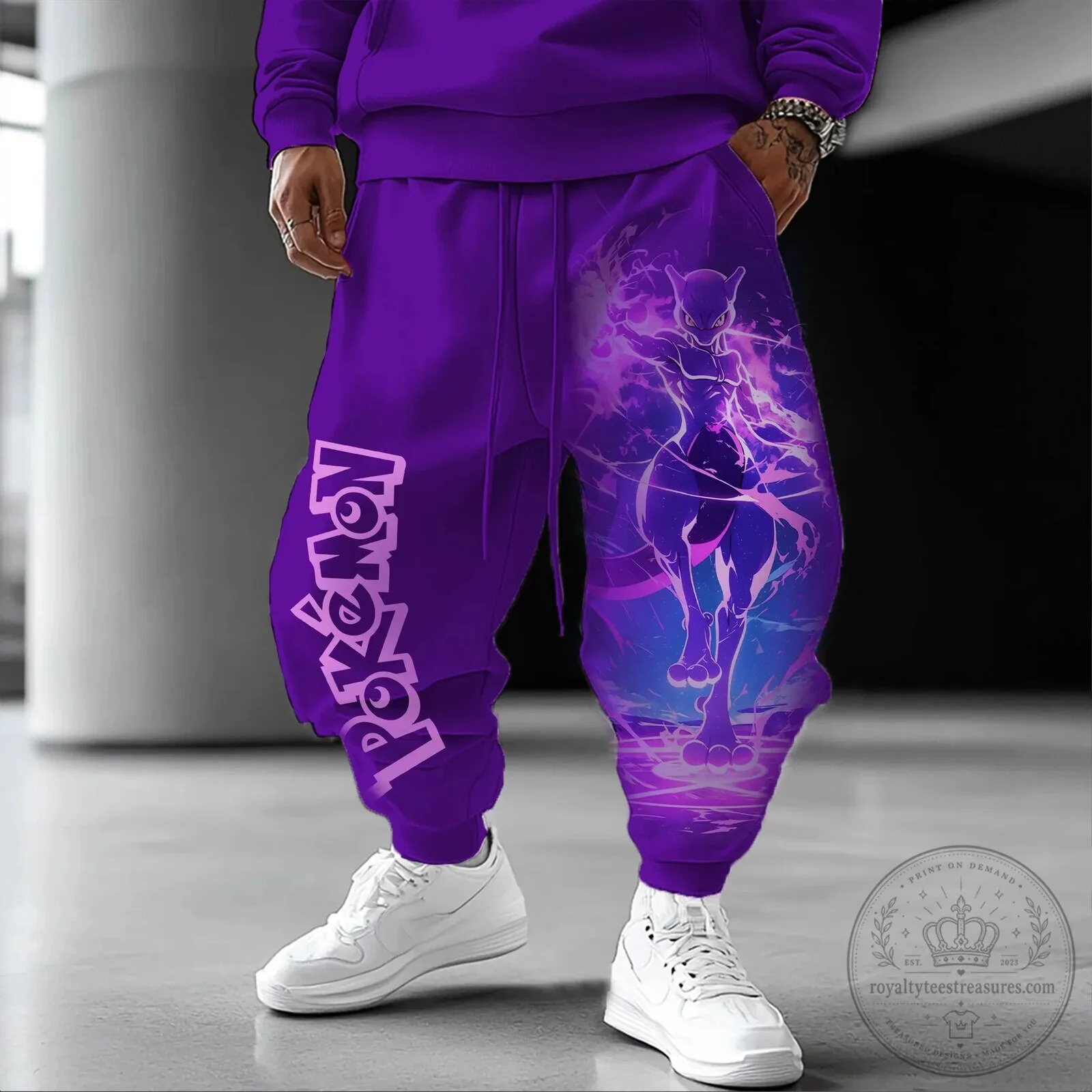 Pokemon Mewtwo Purple Graphic Print Streetwear Jogger Pants