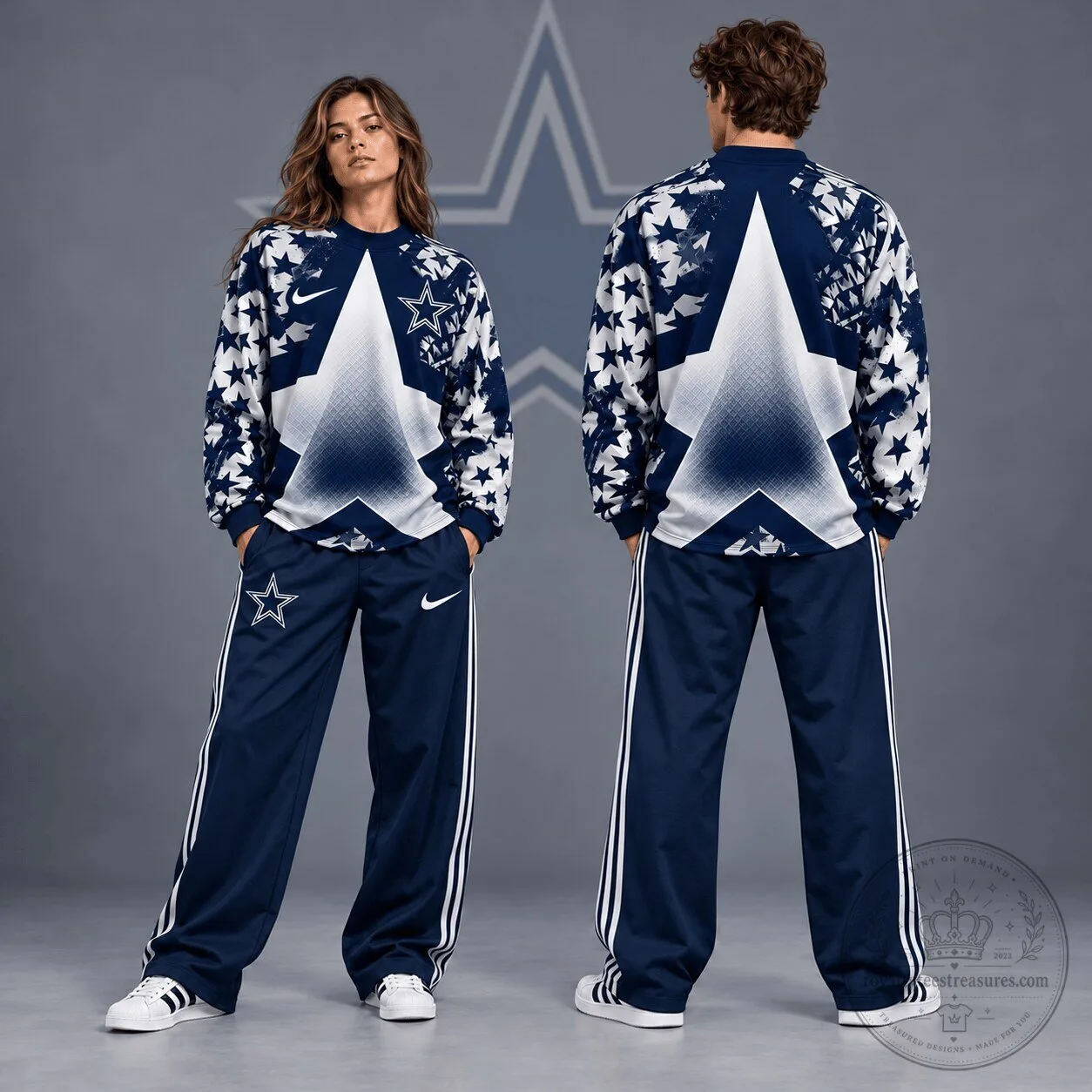 Dallas Cowboys Starburst Chevron Distressed Crewneck Sweatshirt