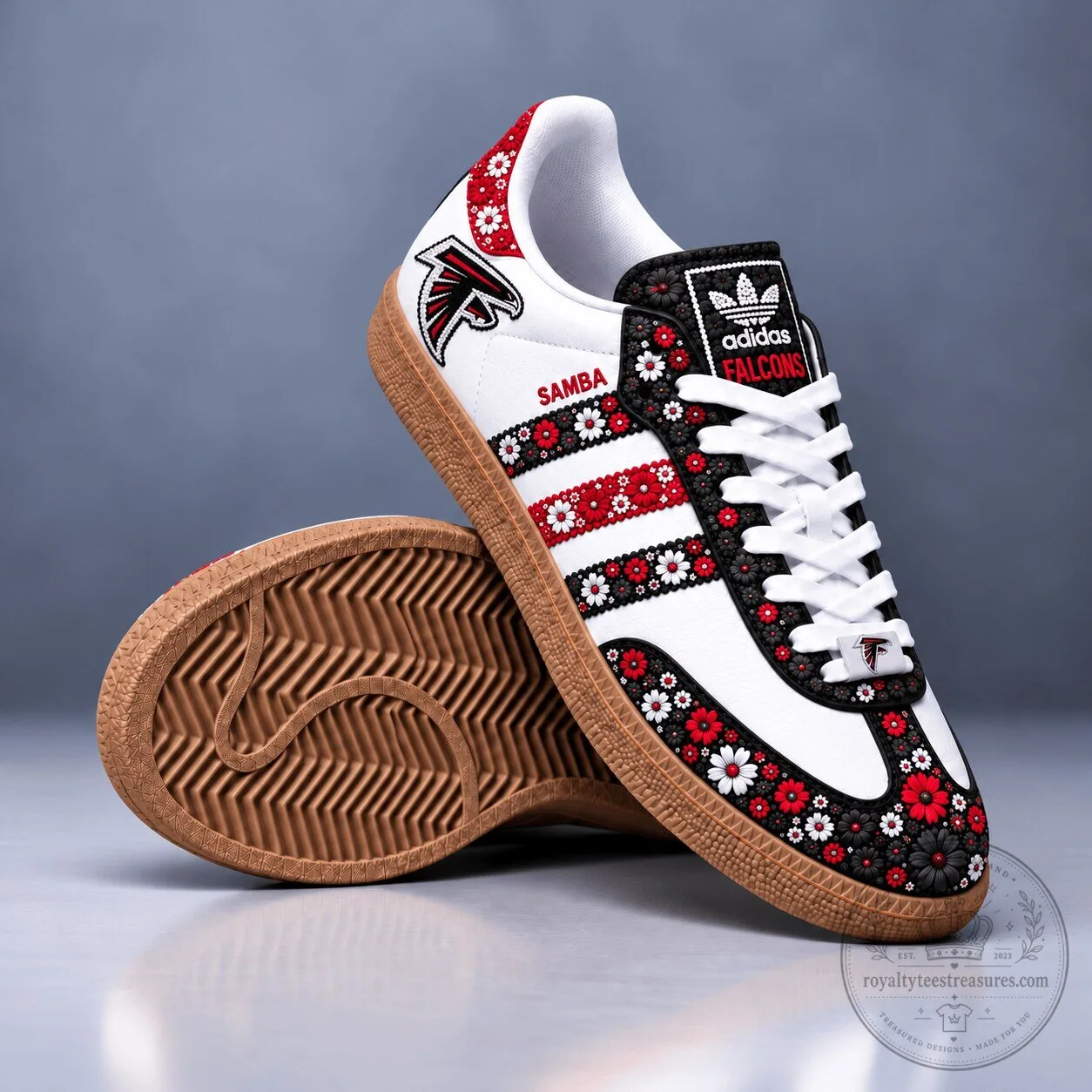 Atlanta Falcons Floral Pattern White and Red Game Day Football Shoes
