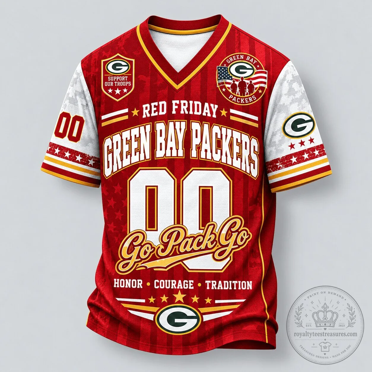 Green Bay Packers Red Friday Support Our Troops Football Jersey