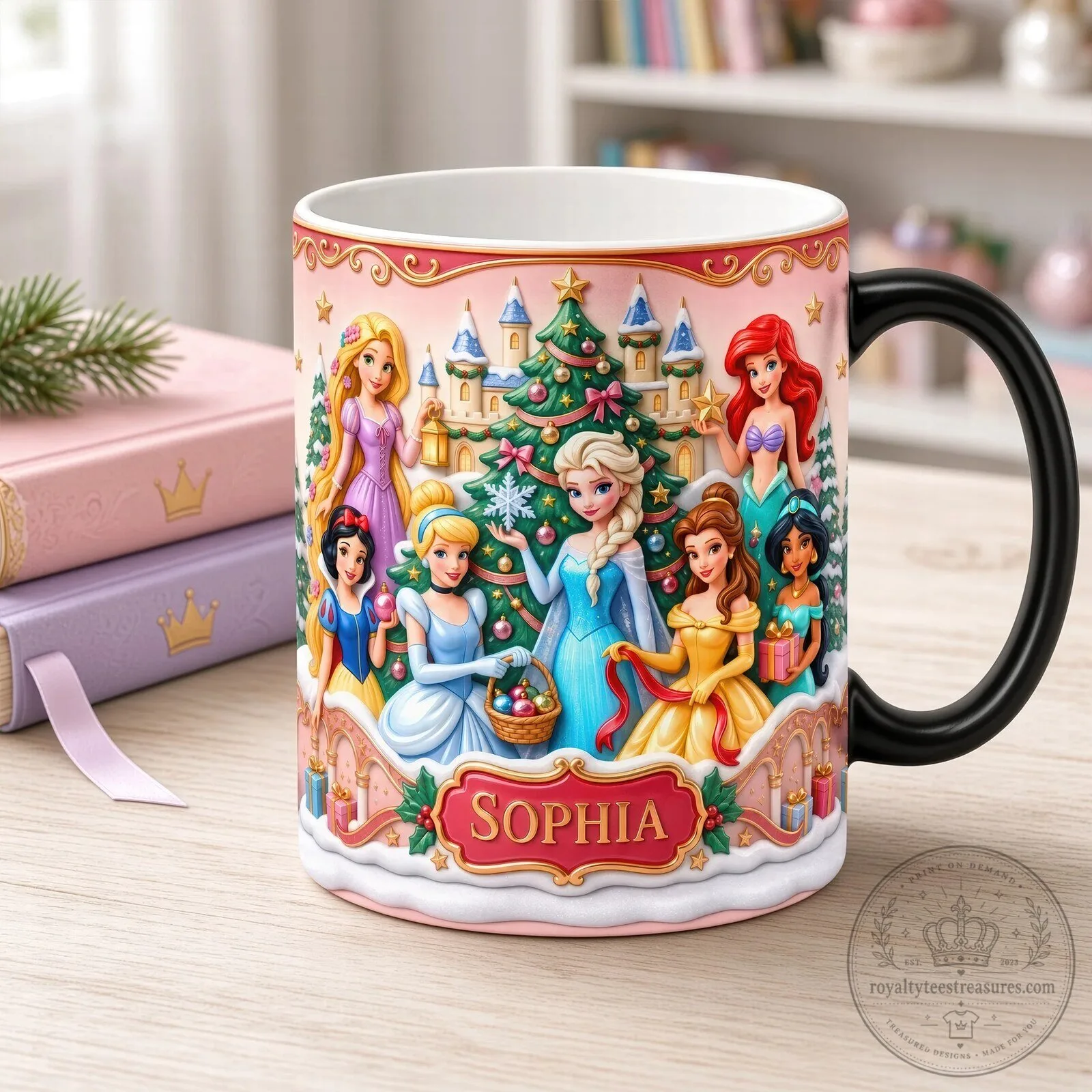 Disney Princess Christmas Holiday Castle Personalized Coffee Mug
