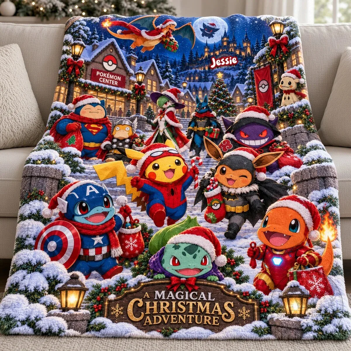 Pokemon Christmas Adventure Blanket with Pikachu and Friends in Santa Hats 7 Pokemon Christmas Adventure Blanket with Pikachu and Friends in Santa Hats
