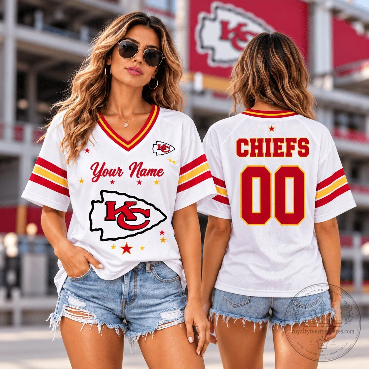 Kansas City Chiefs Personalized Name and Number White Stars Football Jersey 1 Kansas City Chiefs Personalized Name and Number White Stars Football Jersey