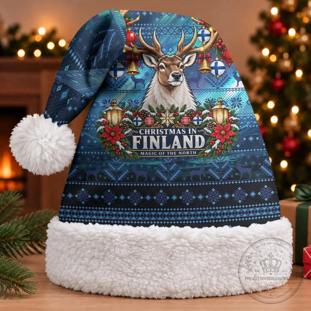 Christmas In Finland Reindeer Nordic Winter Fair Isle Santa Hat