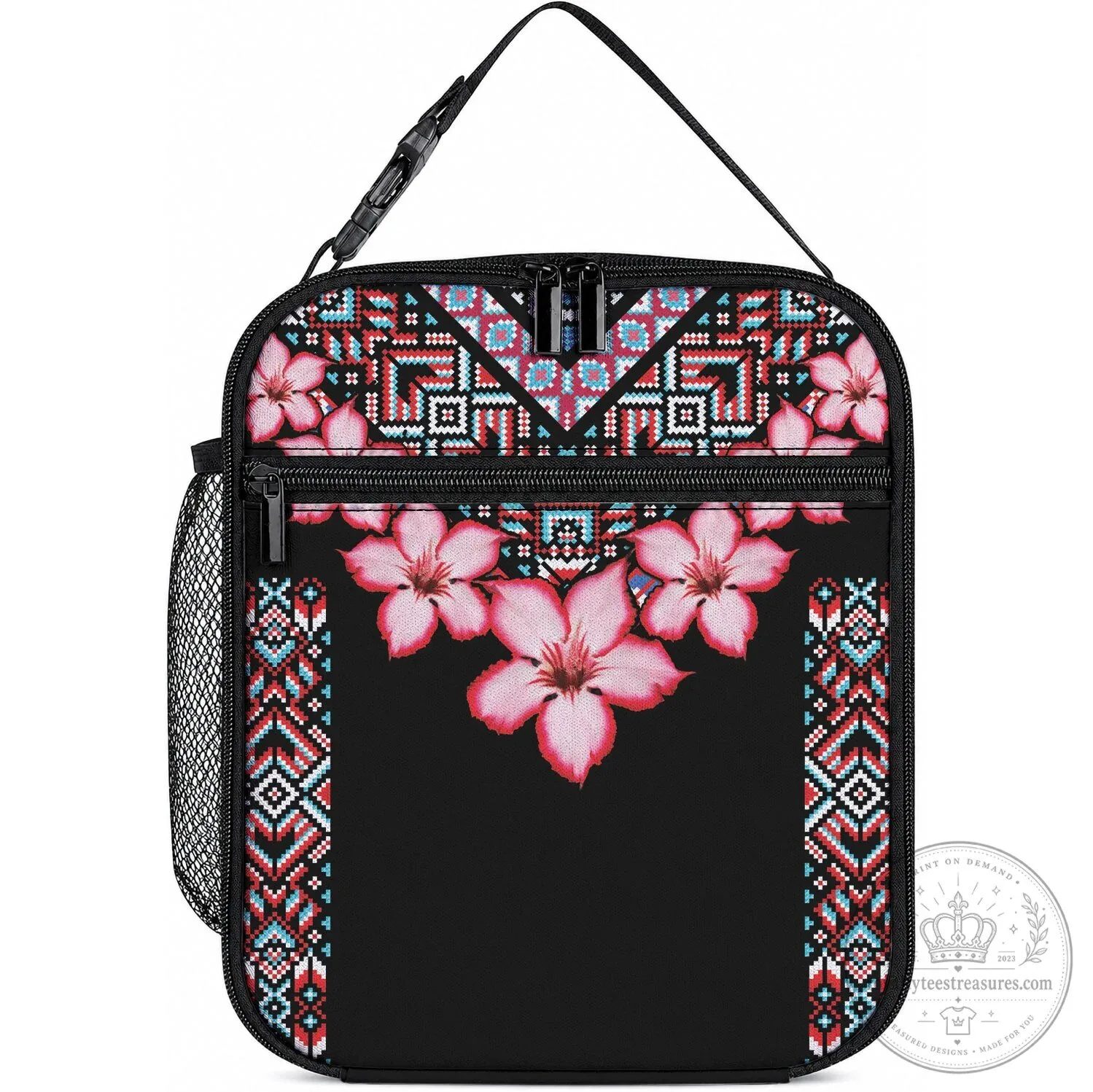 Adenium Multiflorum Flowers Tribal Pattern Insulated Lunch Bag
