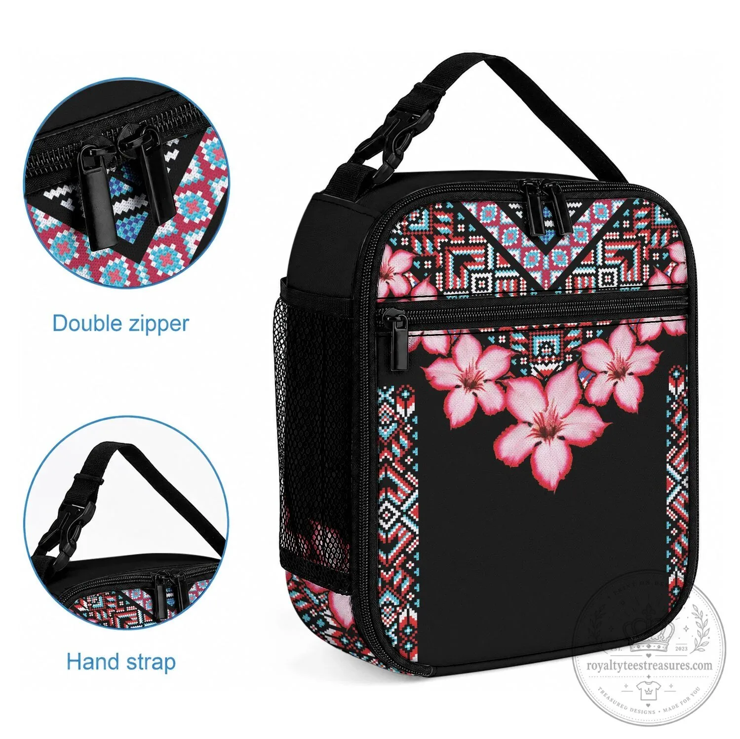Adenium Multiflorum Flowers Tribal Pattern Insulated Lunch Bag 4 Adenium Multiflorum Flowers Tribal Pattern Insulated Lunch Bag