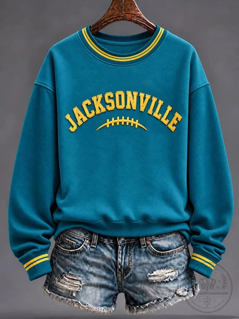 Crewneck Sweatshirt for Football Fans of the Jacksonville Jaguars on Gameday 75 Crewneck Sweatshirt for Football Fans of the Jacksonville Jaguars on Gameday