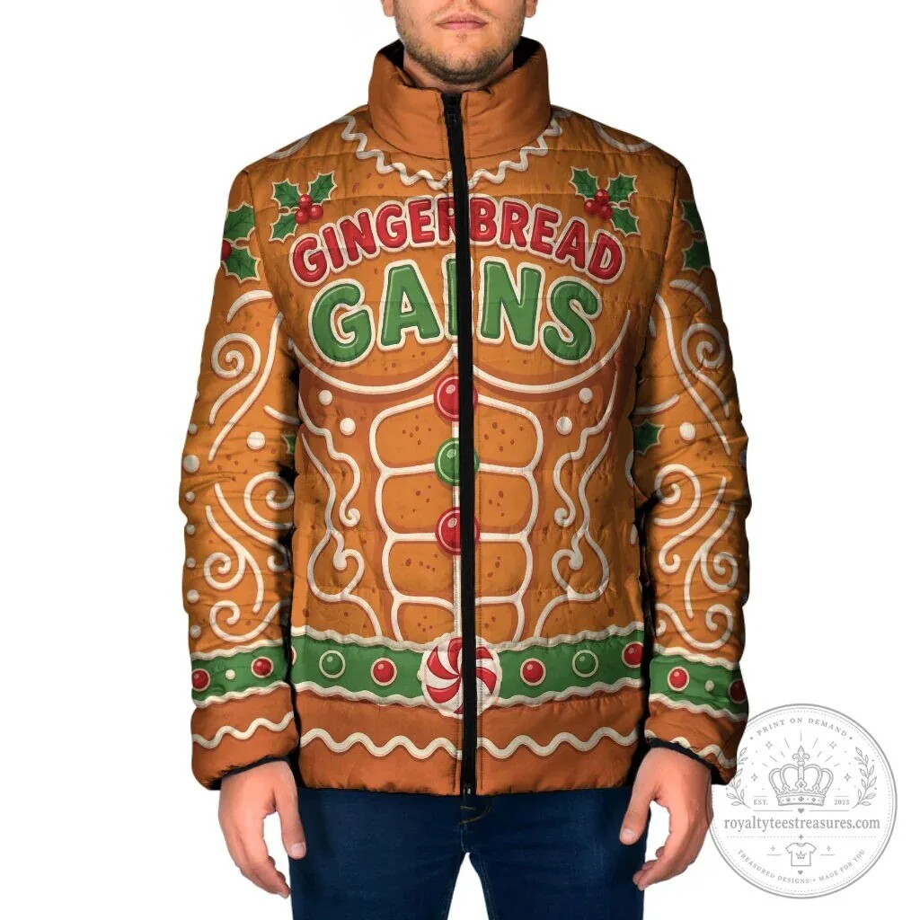 Gingerbread Gains Funny Christmas Padded Jacket