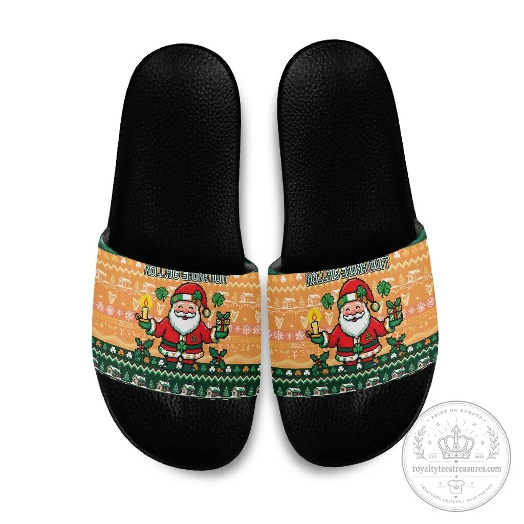 Irish Christmas Nollaig Shona Duit Santa Claus Holiday Slide Sandals