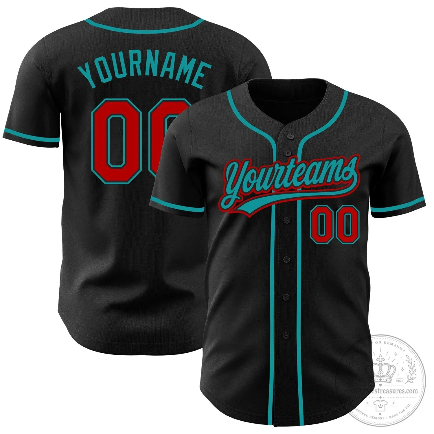 Custom Black Red Teal Baseball Jersey