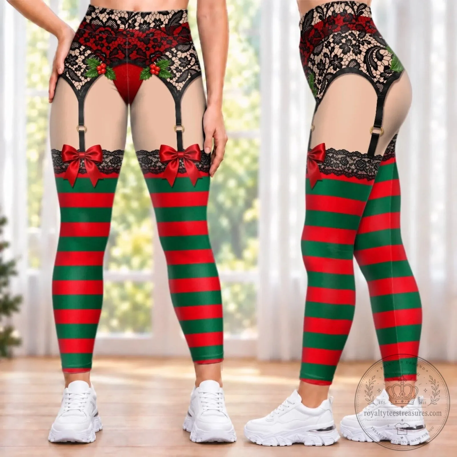 Funny Naughty Christmas Stocking Illusion Leggings
