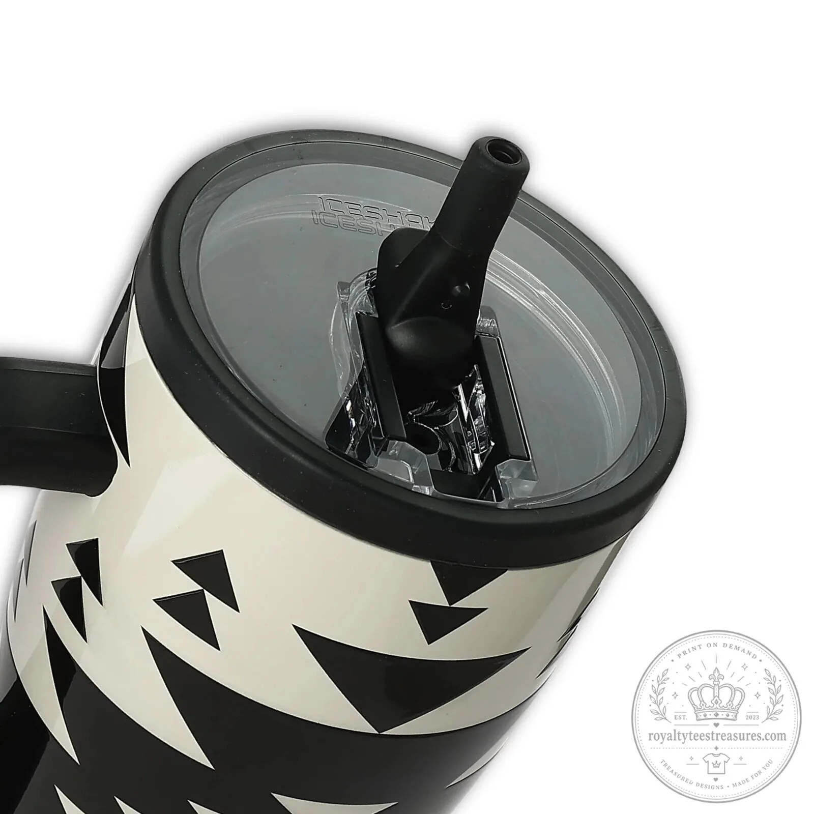 Black and White Aztec Pattern Insulated Tumbler with Handle and Straw Lid 12 Black and White Aztec Pattern Insulated Tumbler with Handle and Straw Lid