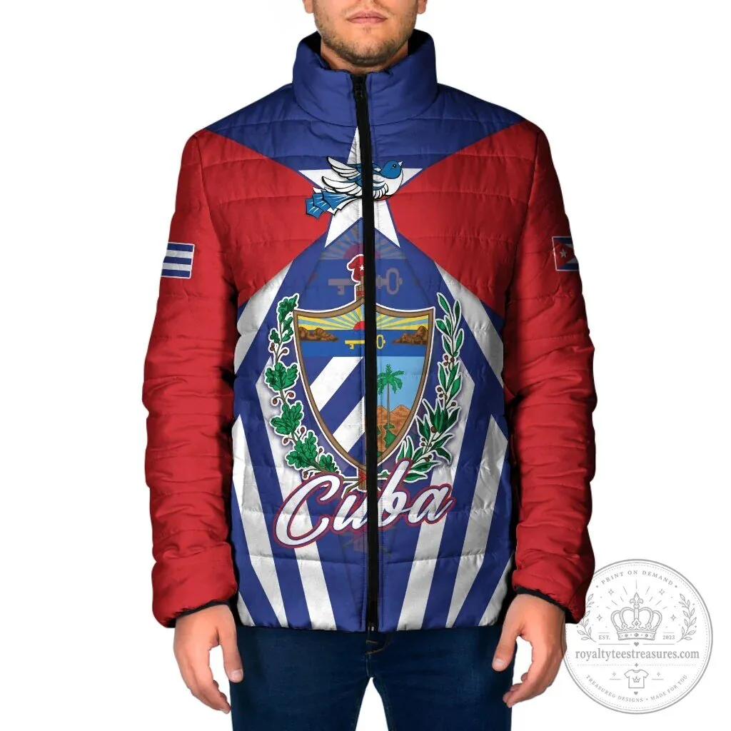 Cuba Flag Cuban Trogon With Coat Of Arms Puffer Jacket