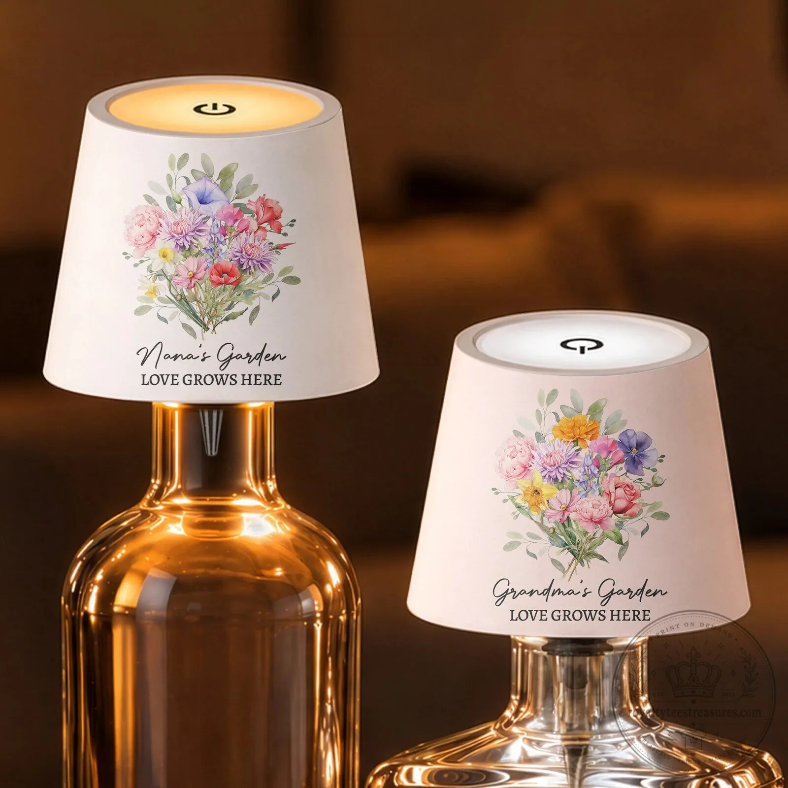 Personalized Birth Flower Bouquet Nana's Garden Love Grows Here Bottle Lamp 7 Personalized Birth Flower Bouquet Nana