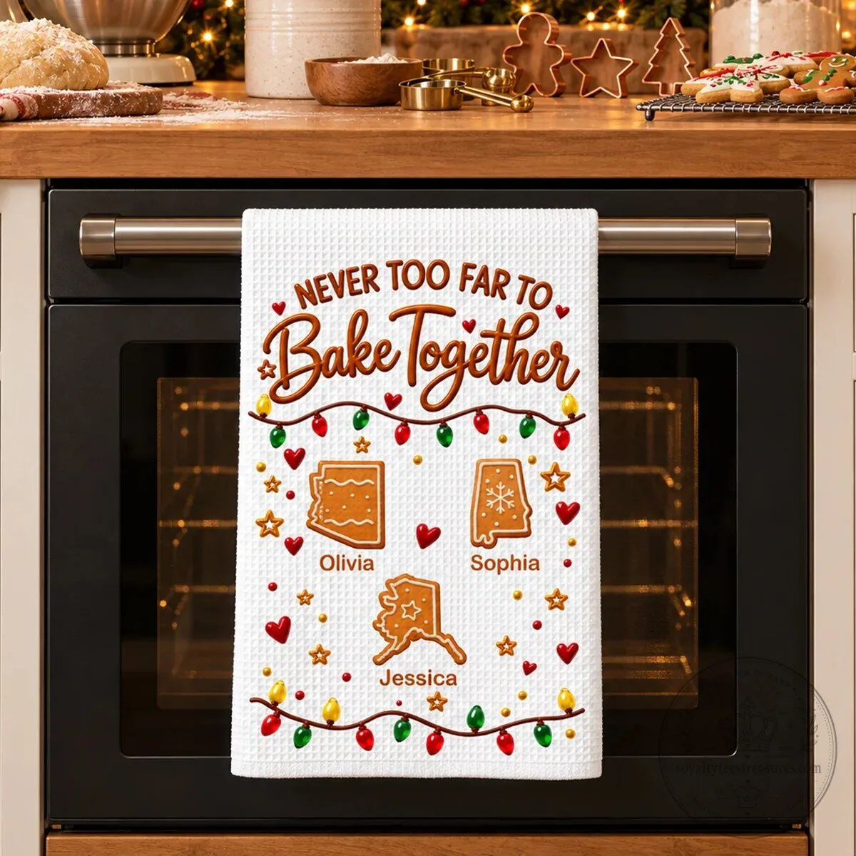 Never Too Far To Bake Together Personalized Christmas Kitchen Towel