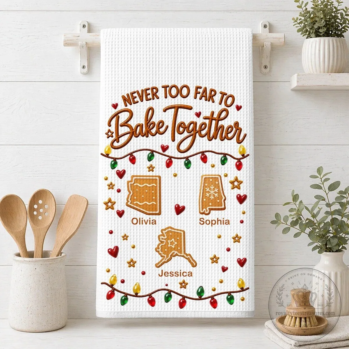Never Too Far To Bake Together Personalized Christmas Kitchen Towel 9 Never Too Far To Bake Together Personalized Christmas Kitchen Towel