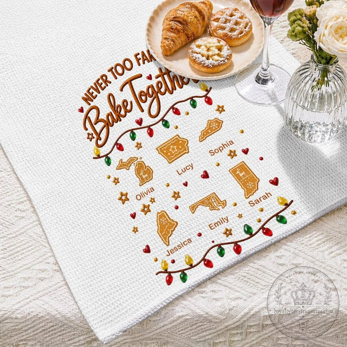 Never Too Far To Bake Together Personalized Christmas Kitchen Towel 10 Never Too Far To Bake Together Personalized Christmas Kitchen Towel