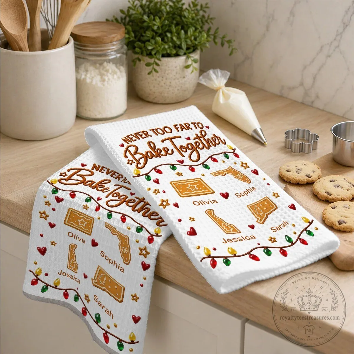 Never Too Far To Bake Together Personalized Christmas Kitchen Towel 11 Never Too Far To Bake Together Personalized Christmas Kitchen Towel