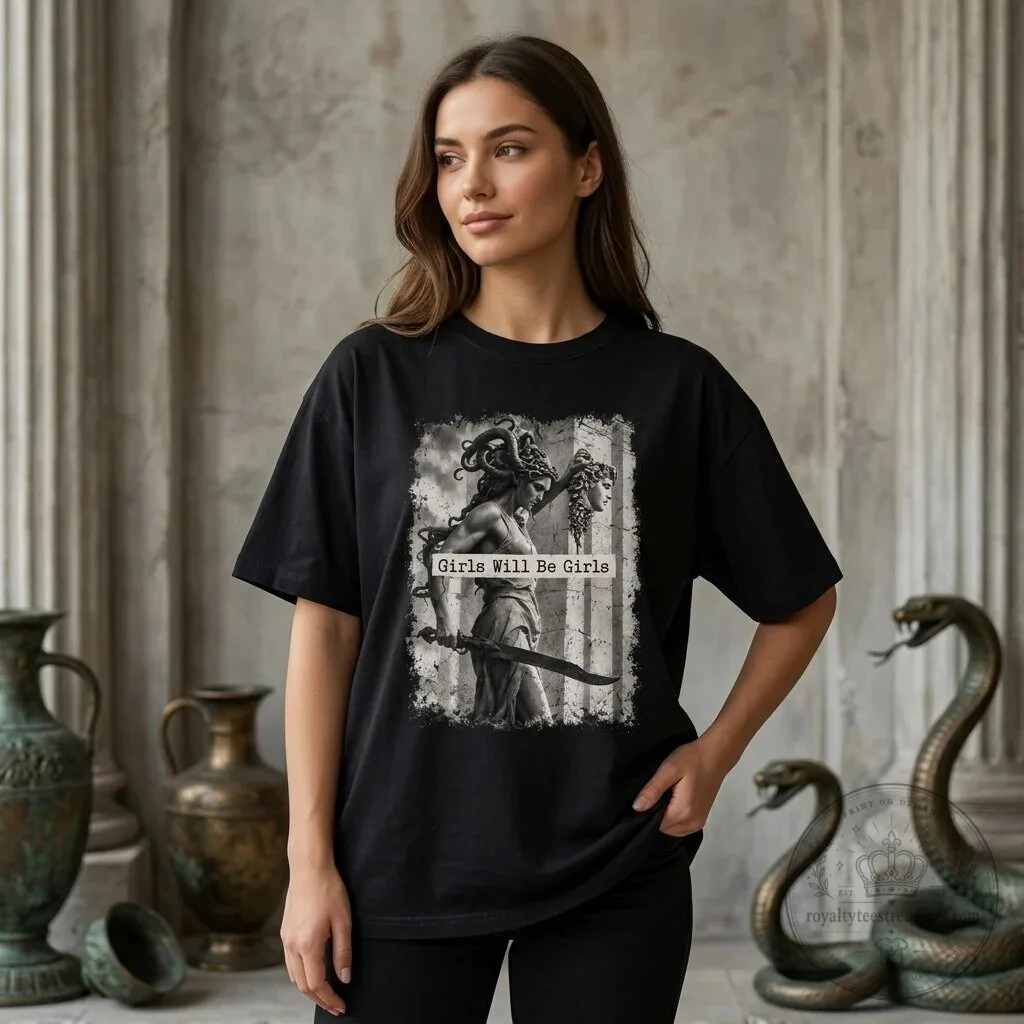 Medusa Girls Will Be Girls Feminist Greek Mythology Graphic T-Shirt