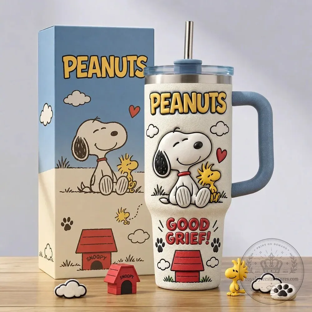 Peanuts Snoopy and Woodstock Good Grief Insulated Stainless Steel Tumbler with Handle