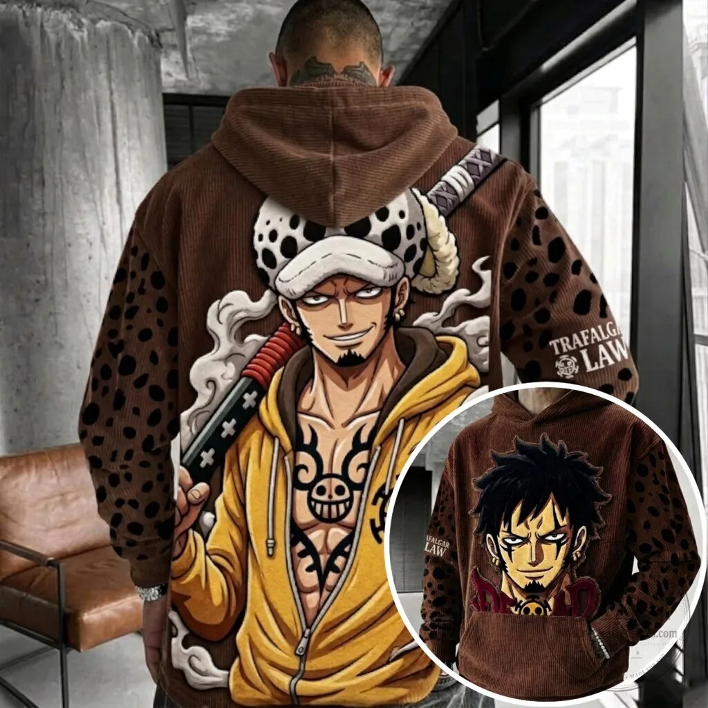 One Piece Trafalgar Law Anime Character Corduroy Oversized Hoodie
