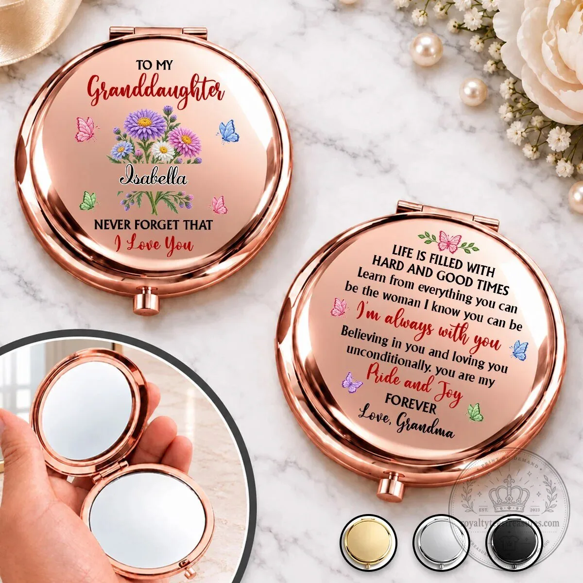 Personalized Granddaughter Always With You Rose Gold Compact Mirror
