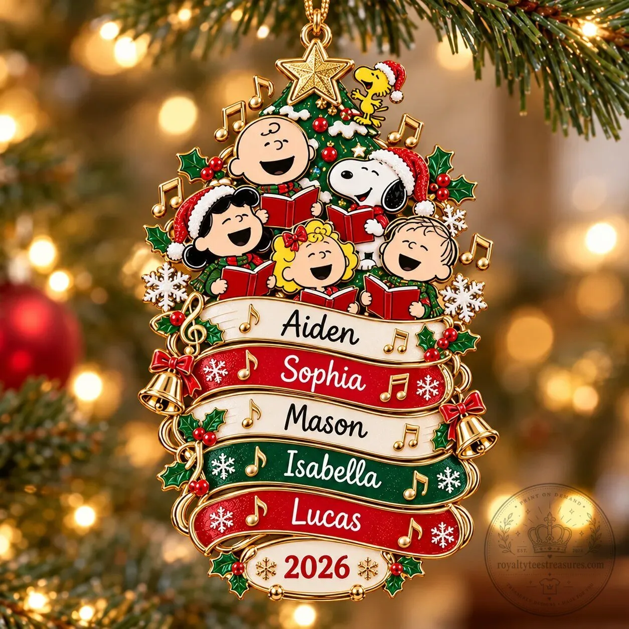 Personalized Peanuts Snoopy and Friends Christmas Tree Ornament with Custom Names