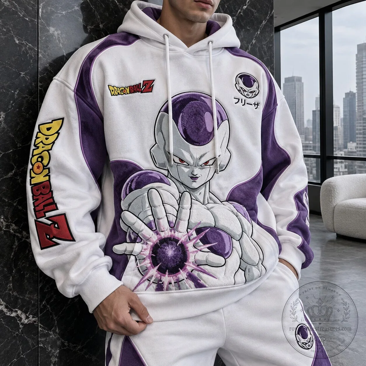 Frieza Hoodie in White and Purple – Dragon Ball Z Anime Character Apparel