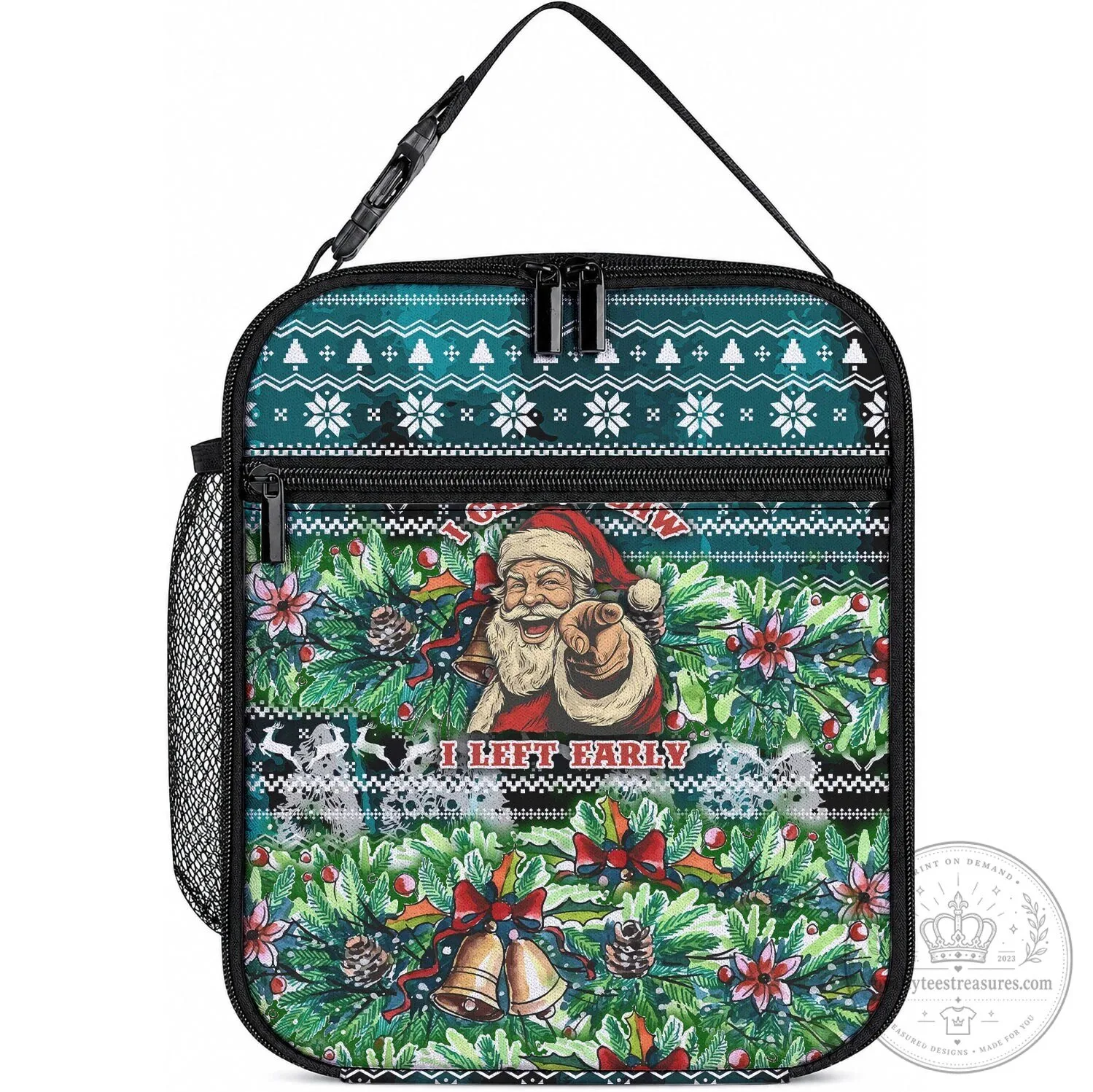 Funny Santa Claus Christmas Holiday Insulated Lunch Bag Cooler
