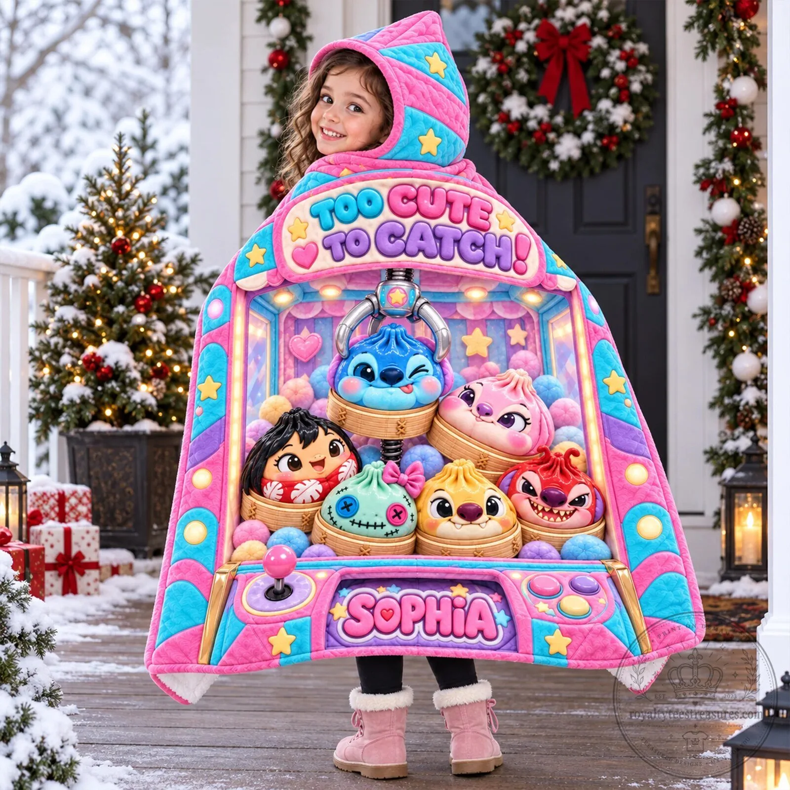 Too Cute To Catch Claw Machine Personalized Kids Hooded Blanket