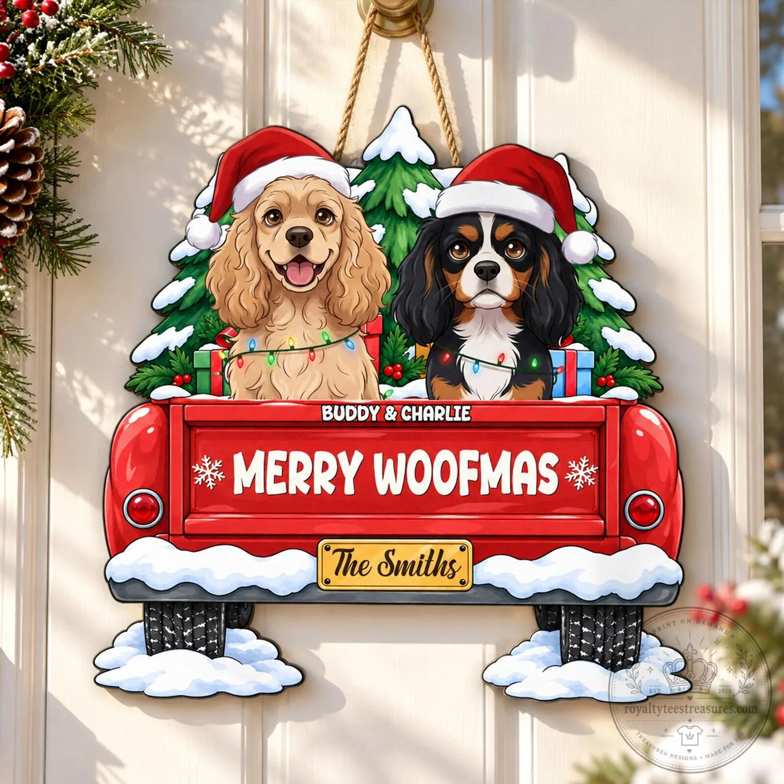 Personalized Christmas Dog Truck Welcome Sign - Custom Pet Holiday Door Hanger
