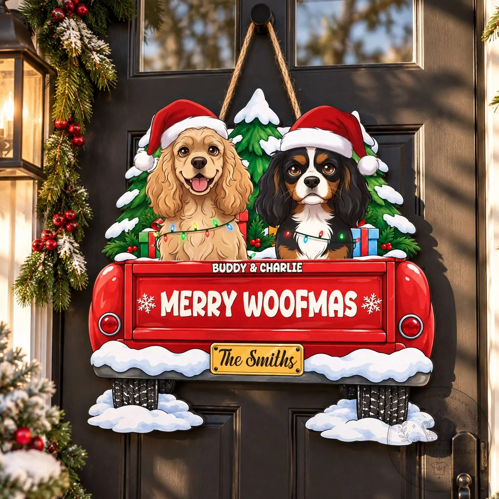 Personalized Christmas Dog Truck Welcome Sign - Custom Pet Holiday Door Hanger 8 Personalized Christmas Dog Truck Welcome Sign - Custom Pet Holiday Door Hanger