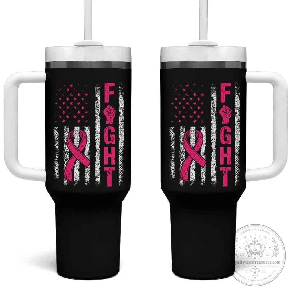 Breast Cancer Awareness Pink Ribbon American Flag Fight Graphic Tumbler With Handle 1 Breast Cancer Awareness Pink Ribbon American Flag Fight Graphic Tumbler With Handle