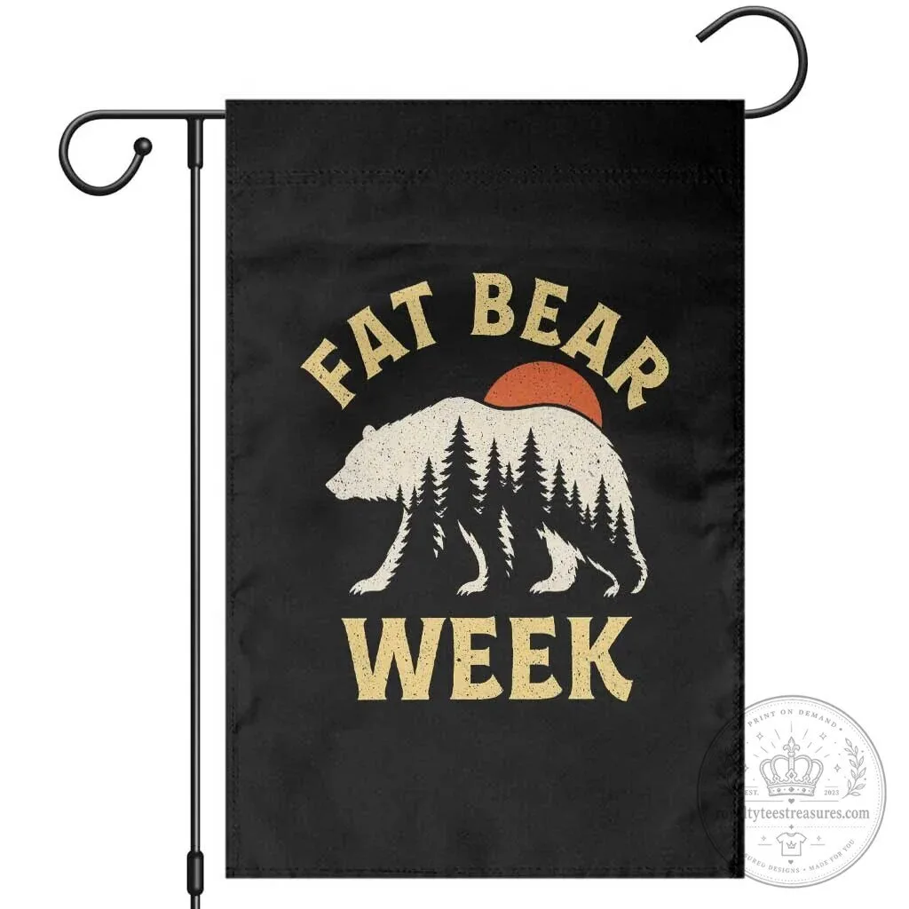 Fat Bear Week Vintage Sunset Forest Graphic Garden Flag Alaska Wildlife Nature
