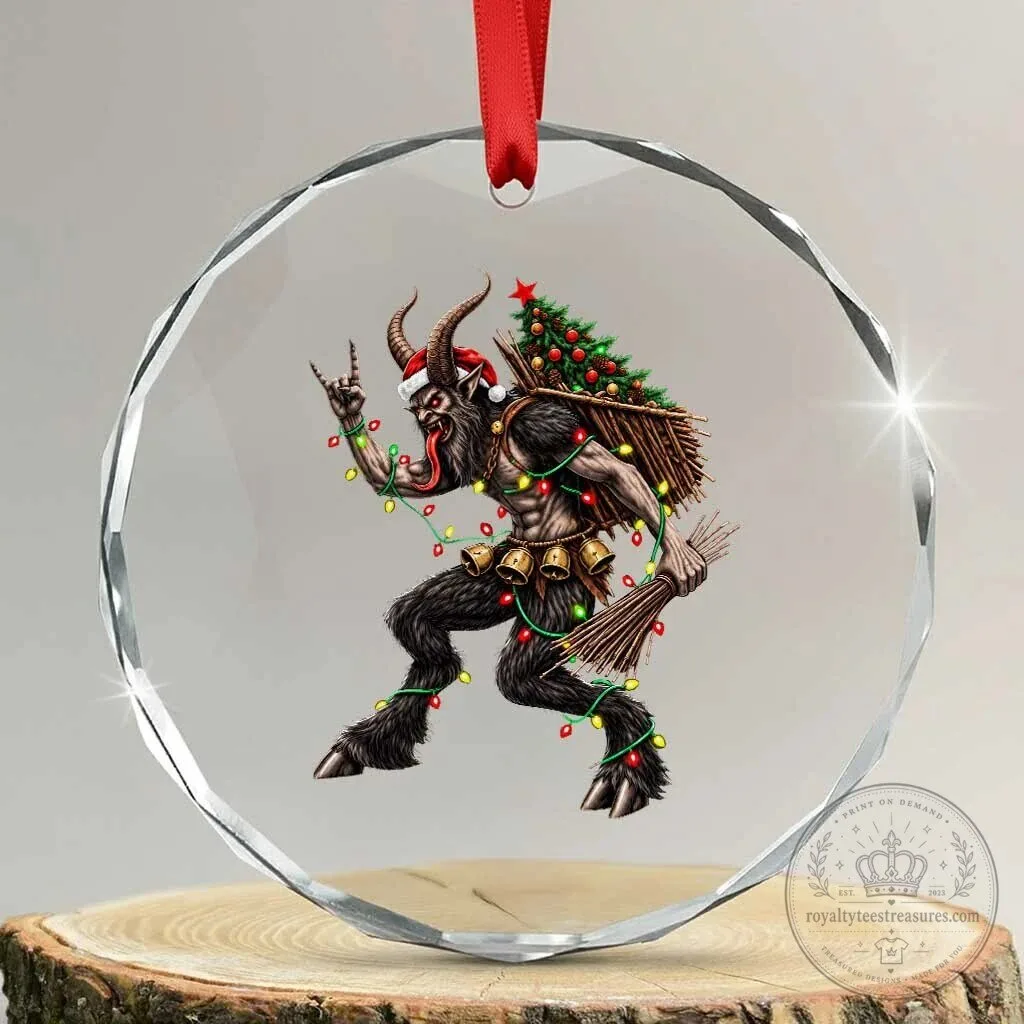 Krampus Rock On Crystal Glass Christmas Tree Ornament Dark Fantasy Alpine Monster