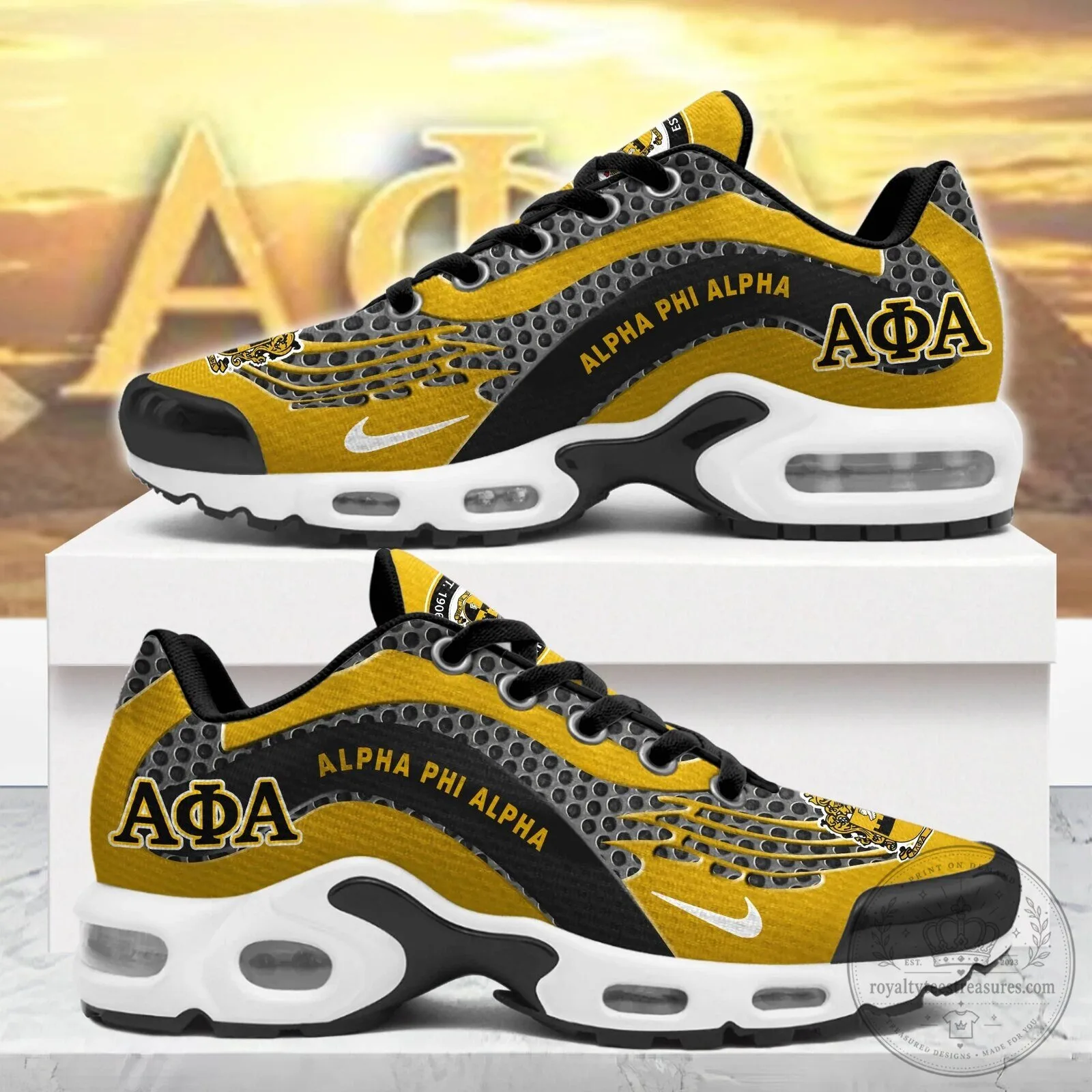Alpha Phi Alpha Fraternity Incorporated Gold Black Athletic Shoes