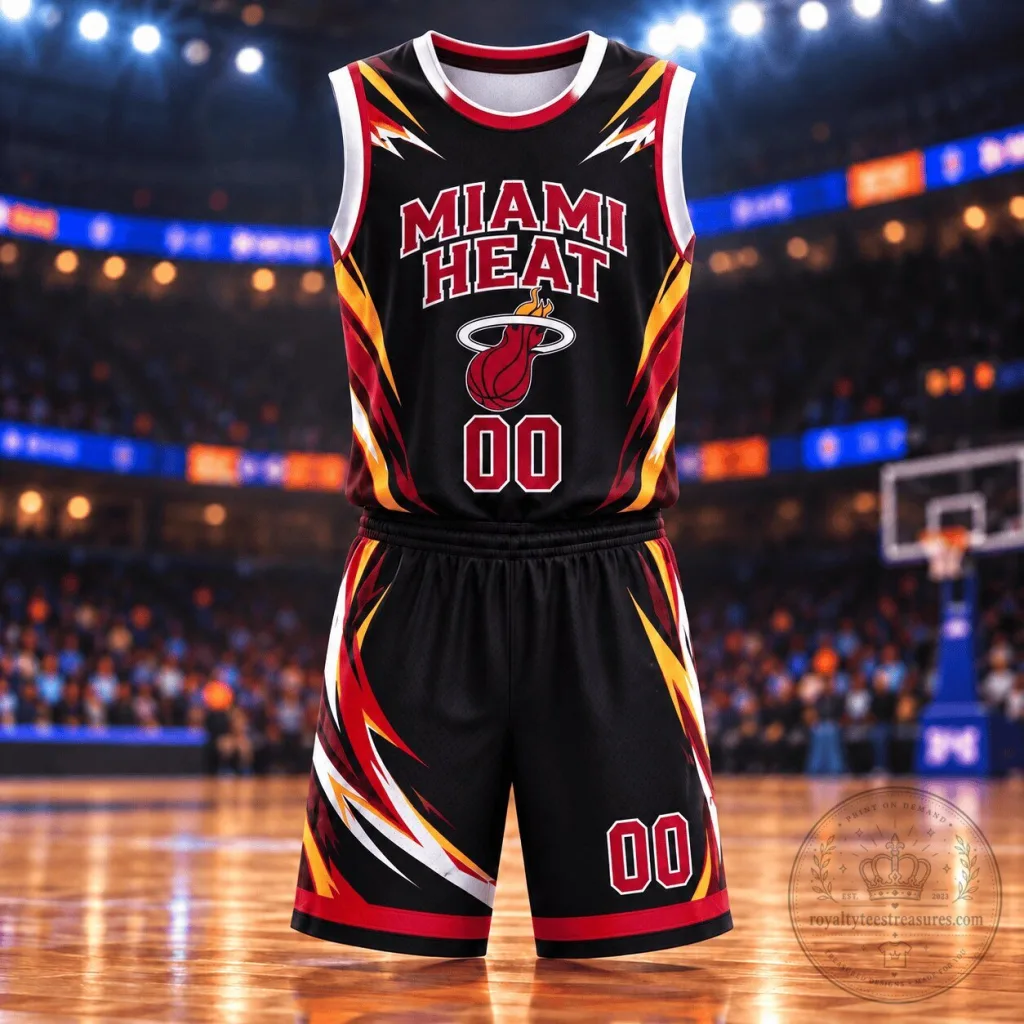 Miami Heat Basketball Team Black and Red Personalized Jersey and Shorts Set 68 Miami Heat Basketball Team Black and Red Personalized Jersey and Shorts Set