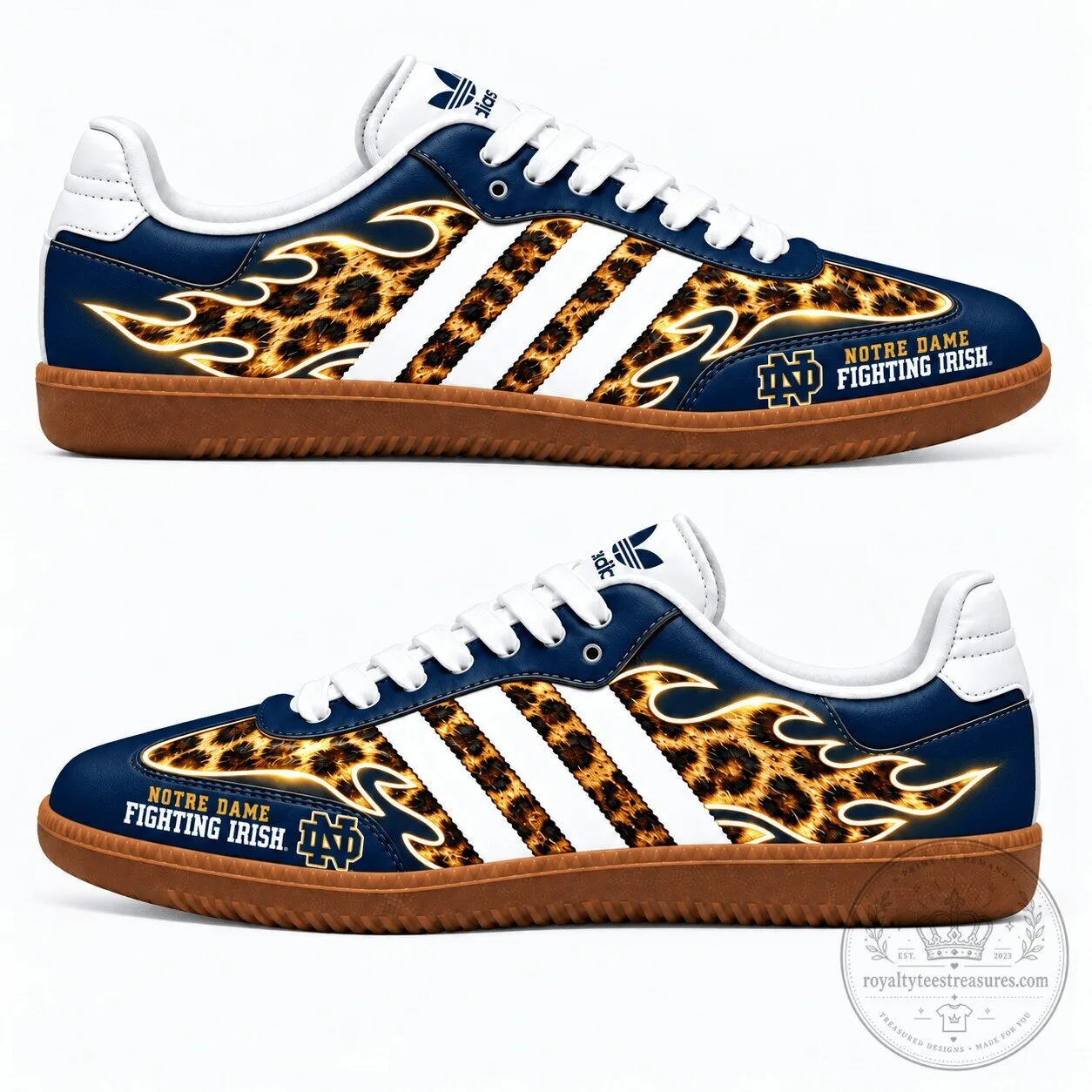 Notre Dame Fighting Irish Leopard Print Flames Adidas Samba Shoes