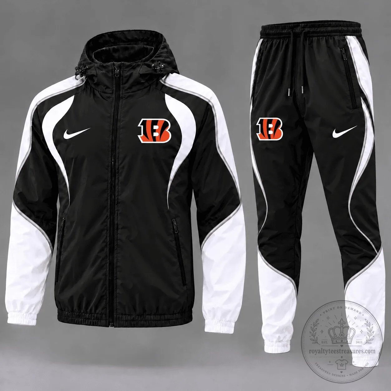 Cincinnati Bengals Black and White Tracksuit Hoodie and Jogger Pants Set