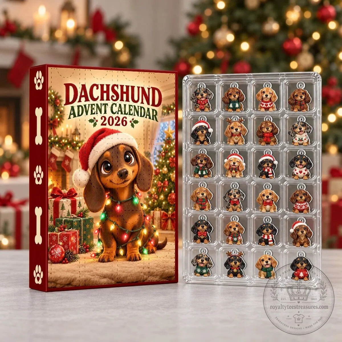 Dachshund Puppy Dog Christmas Advent Calendar with 24 Acrylic Charms 2D
