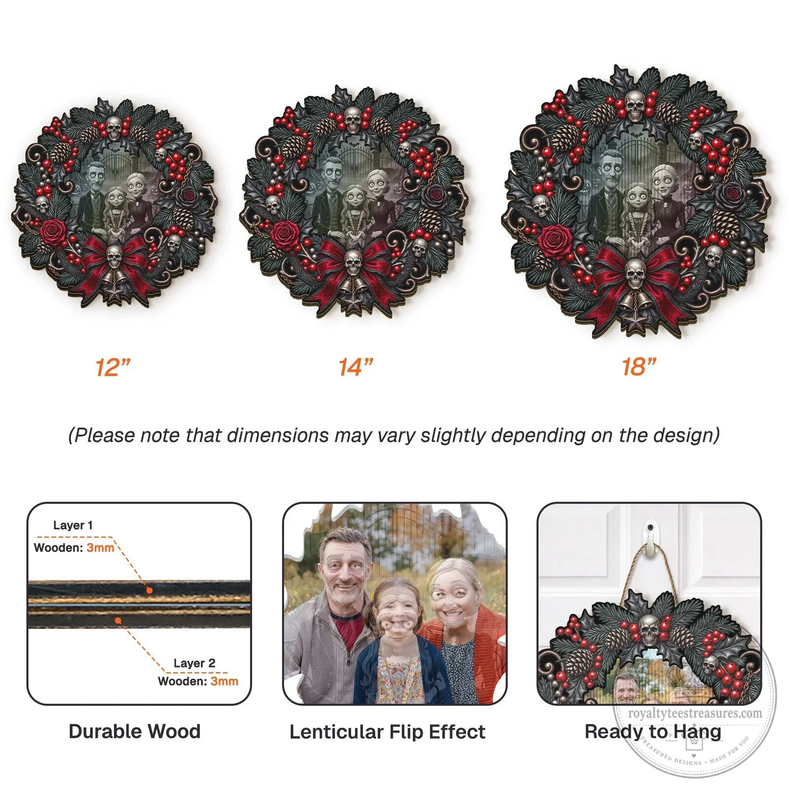 Personalized Gothic Family Portrait Christmas Wreath with Skulls and Red Berries 13 Personalized Gothic Family Portrait Christmas Wreath with Skulls and Red Berries