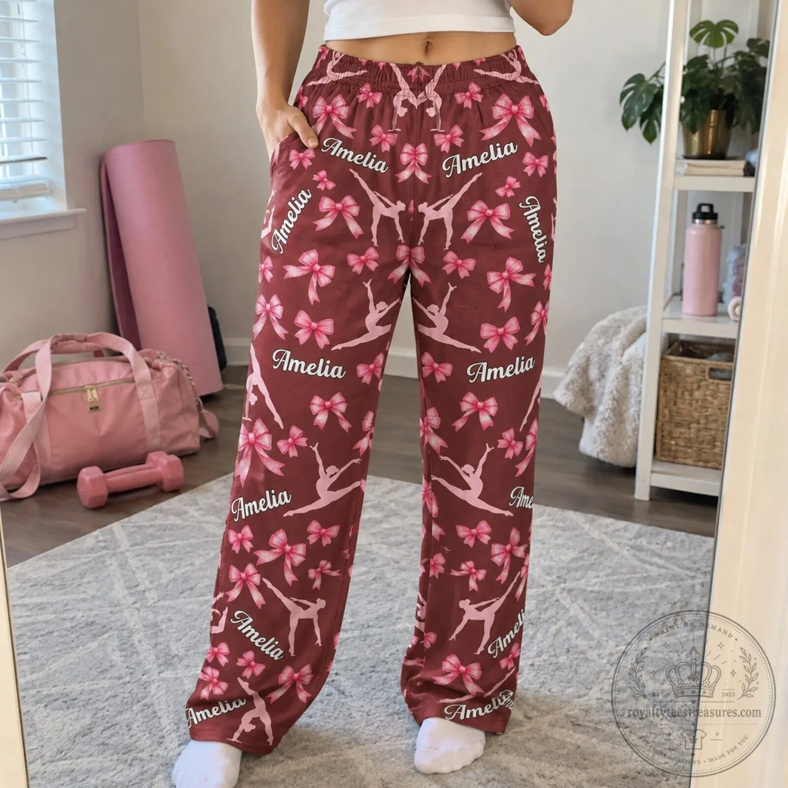Personalized Gymnastics Coquette Bow Pattern Girls Custom Name Jogger Pants 11 Personalized Gymnastics Coquette Bow Pattern Girls Custom Name Jogger Pants