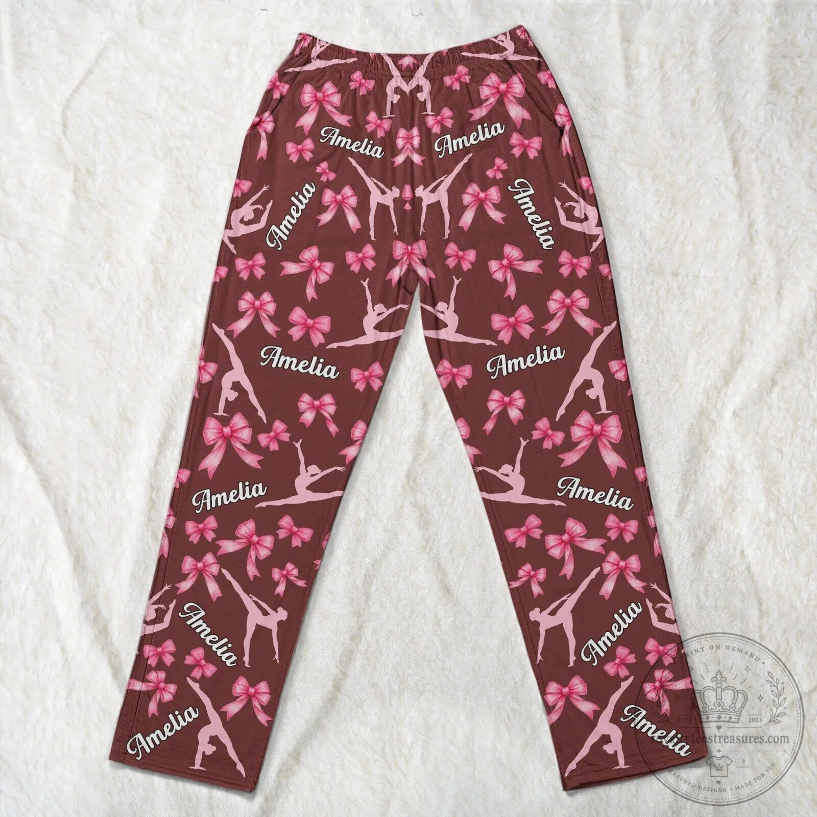 Personalized Gymnastics Coquette Bow Pattern Girls Custom Name Jogger Pants 12 Personalized Gymnastics Coquette Bow Pattern Girls Custom Name Jogger Pants