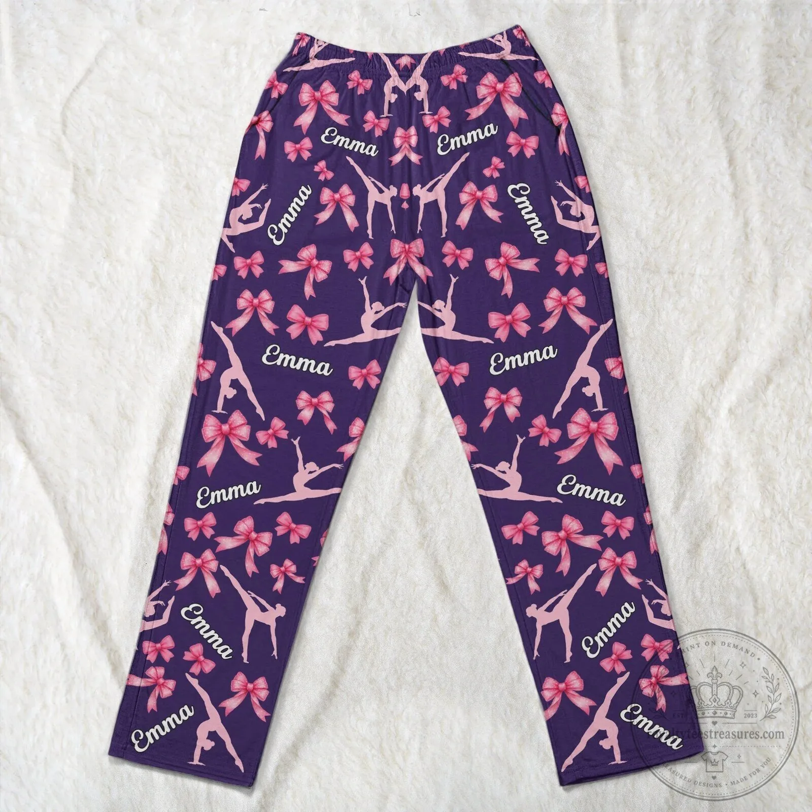 Personalized Gymnastics Coquette Bow Pattern Girls Custom Name Jogger Pants 13 Personalized Gymnastics Coquette Bow Pattern Girls Custom Name Jogger Pants