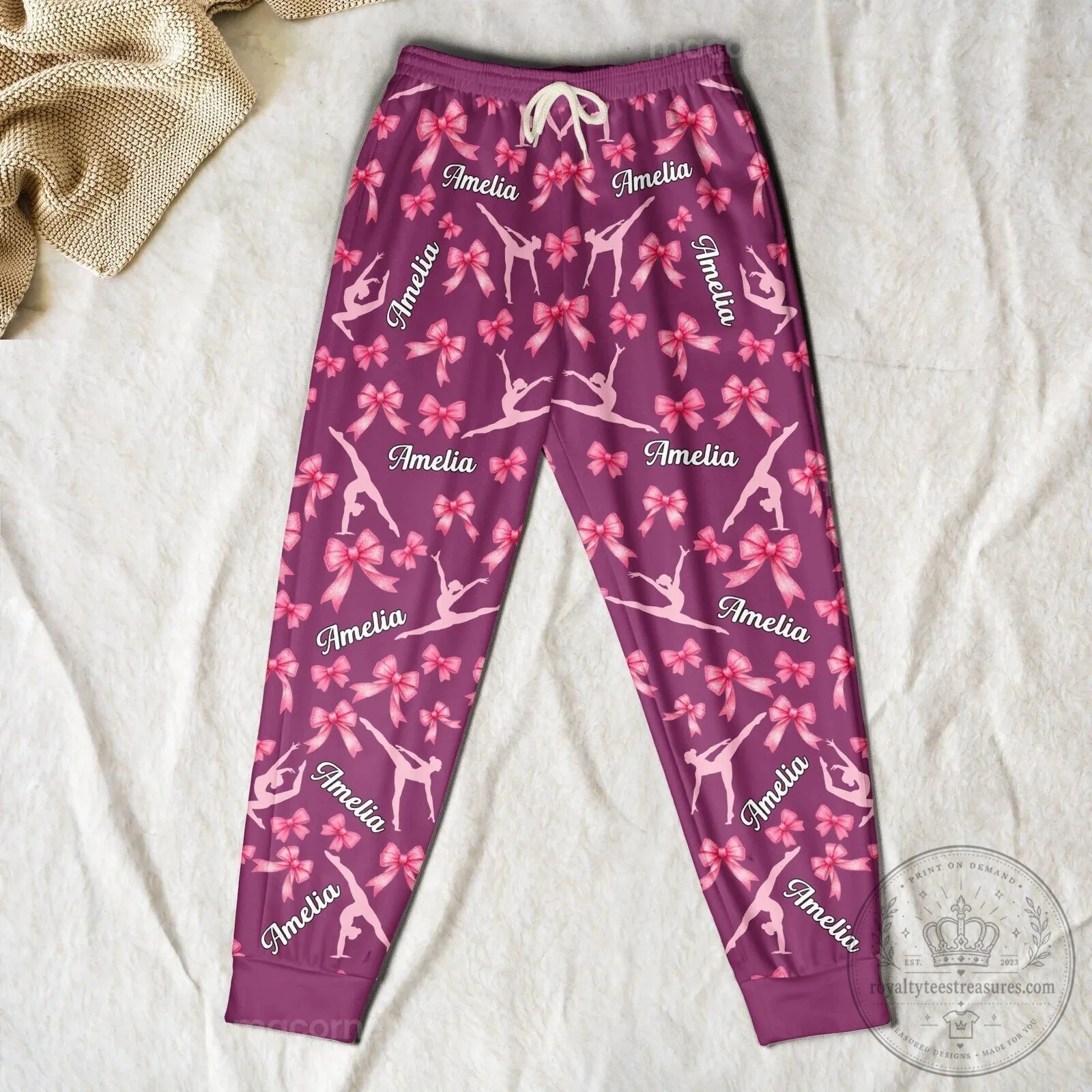 Personalized Gymnastics Coquette Bow Pattern Girls Custom Name Jogger Pants 15 Personalized Gymnastics Coquette Bow Pattern Girls Custom Name Jogger Pants