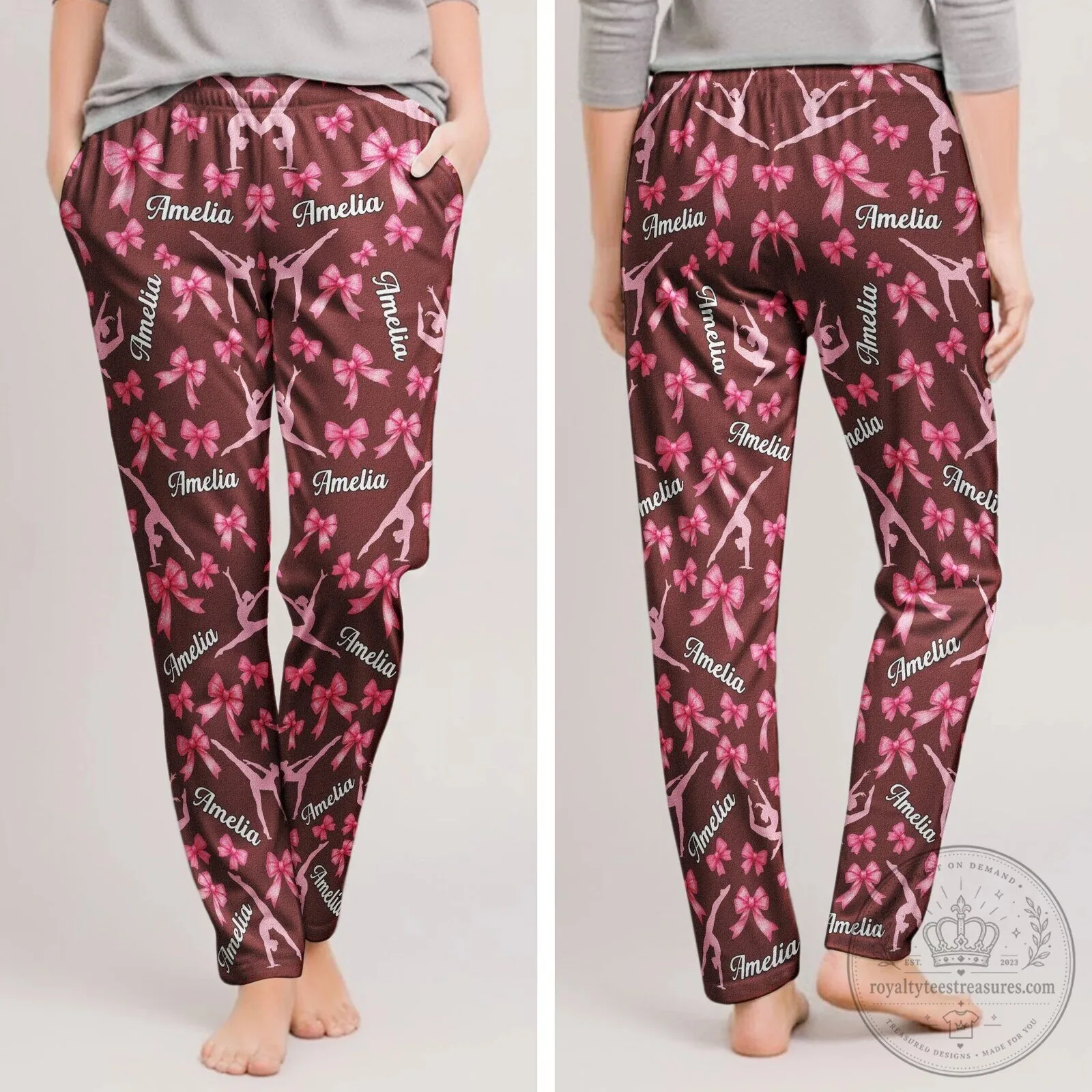 Personalized Gymnastics Coquette Bow Pattern Girls Custom Name Jogger Pants 16 Personalized Gymnastics Coquette Bow Pattern Girls Custom Name Jogger Pants