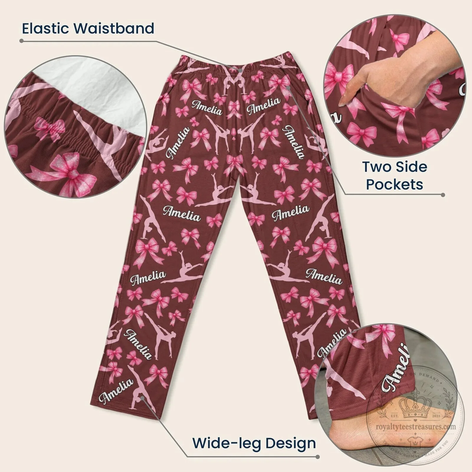 Personalized Gymnastics Coquette Bow Pattern Girls Custom Name Jogger Pants 18 Personalized Gymnastics Coquette Bow Pattern Girls Custom Name Jogger Pants